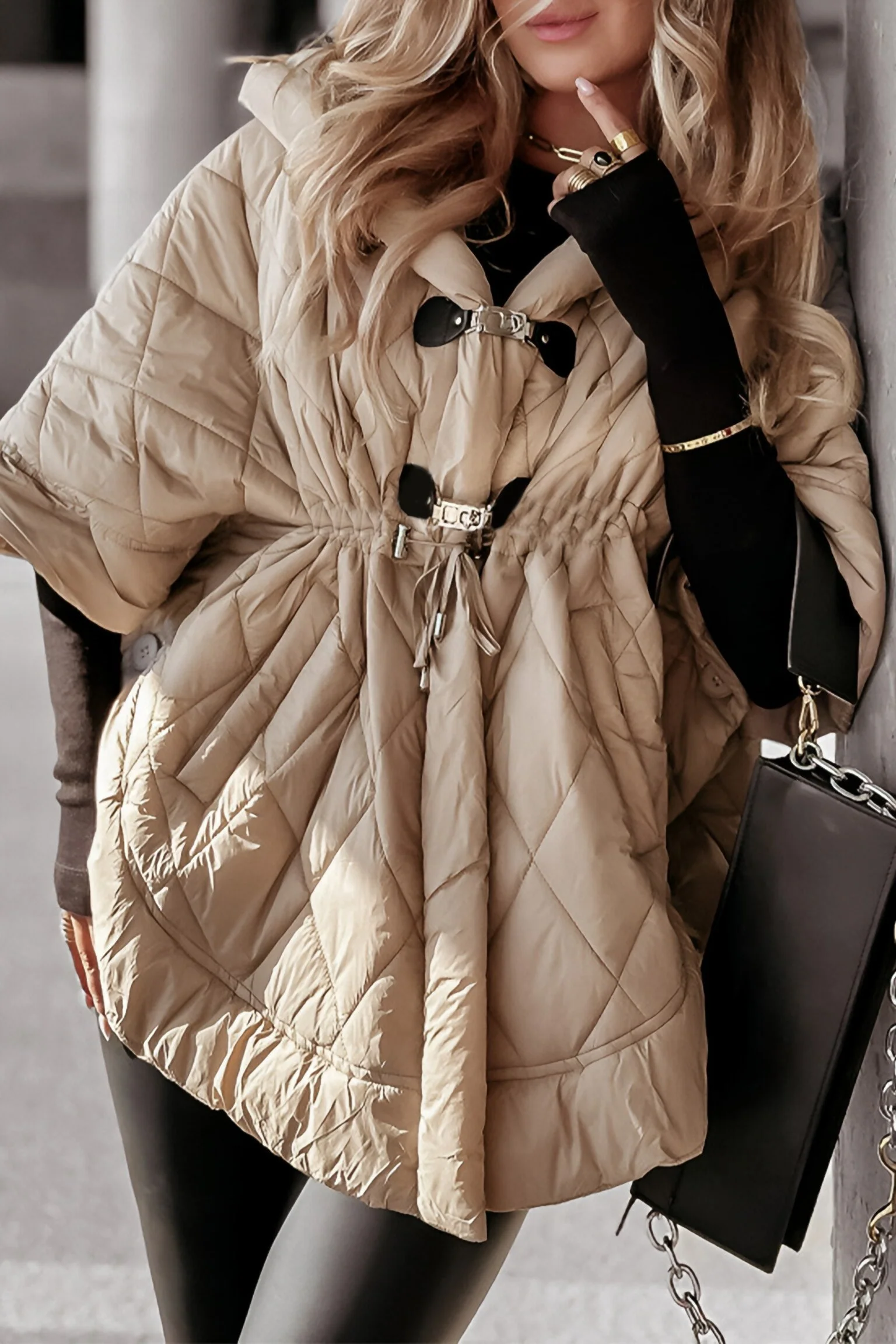 Women's Hooded Mid-sleeve Cape-style Cotton Coat